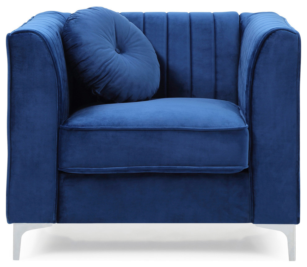 Delray Vertical Channel Quilted Accent Chair With Round Throw Pillow Midcentury Armchairs