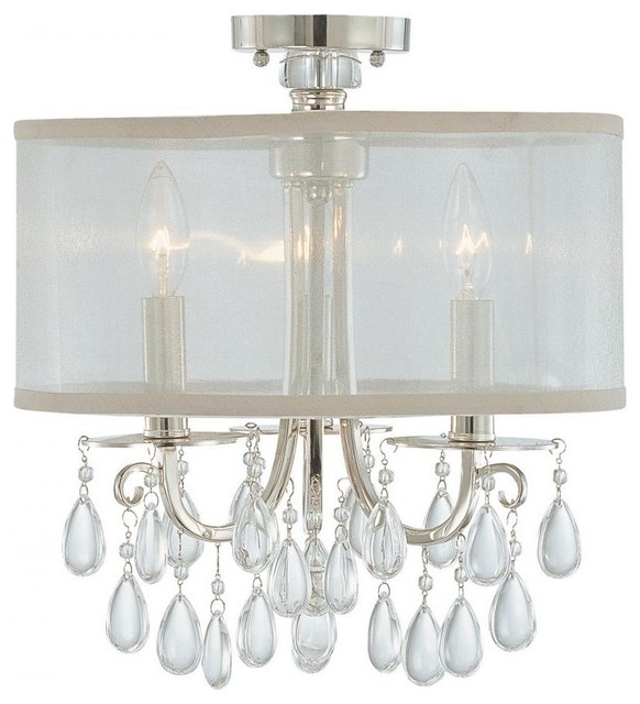 Hampton Three Light Polished Chrome Drum Shade SemiFlush Mount Transitional Flushmount