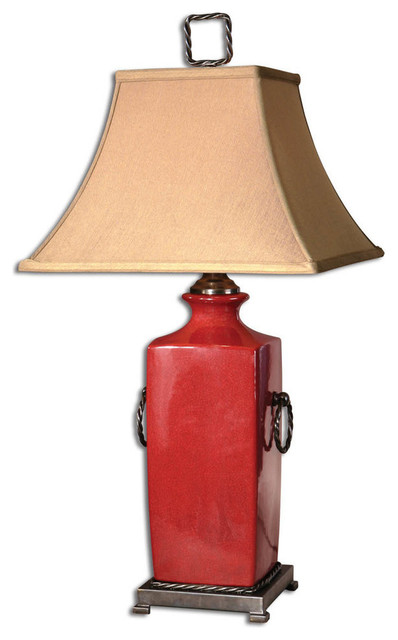 Crackled Tomato Red With Dark Bronze Metal Details Rocco Table Lamp