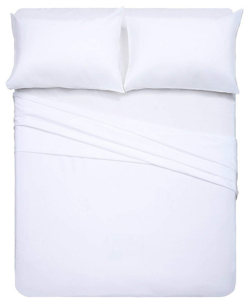 15 Inch Deep Pocket Queen Sheet Set Solid Pure White, 1800 Series Microfiber
