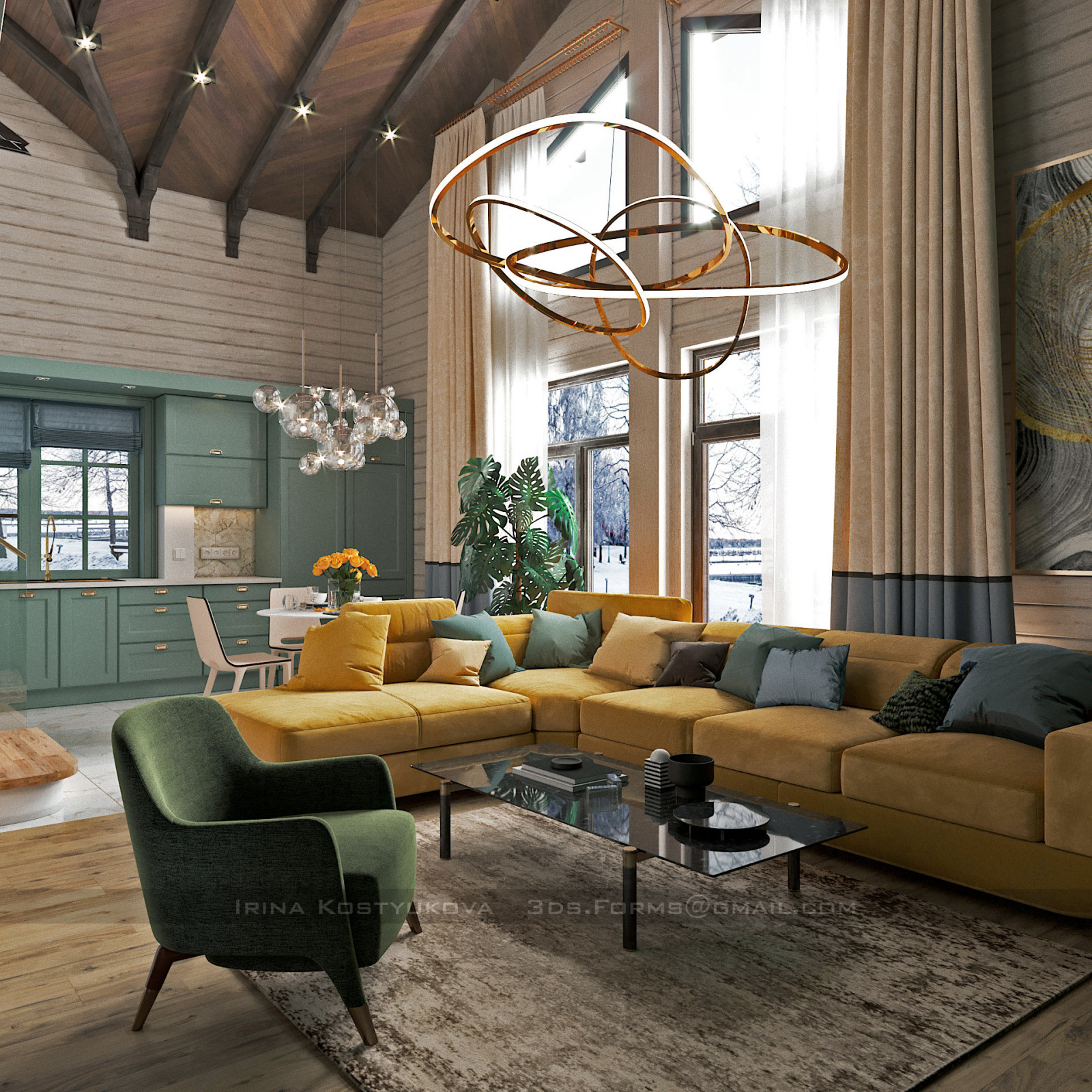 Дизайн гостиной в частном загородном доме