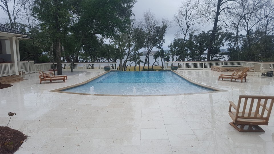 Inspiration for a mid-sized transitional backyard concrete paver and rectangular infinity pool fountain remodel in Miami