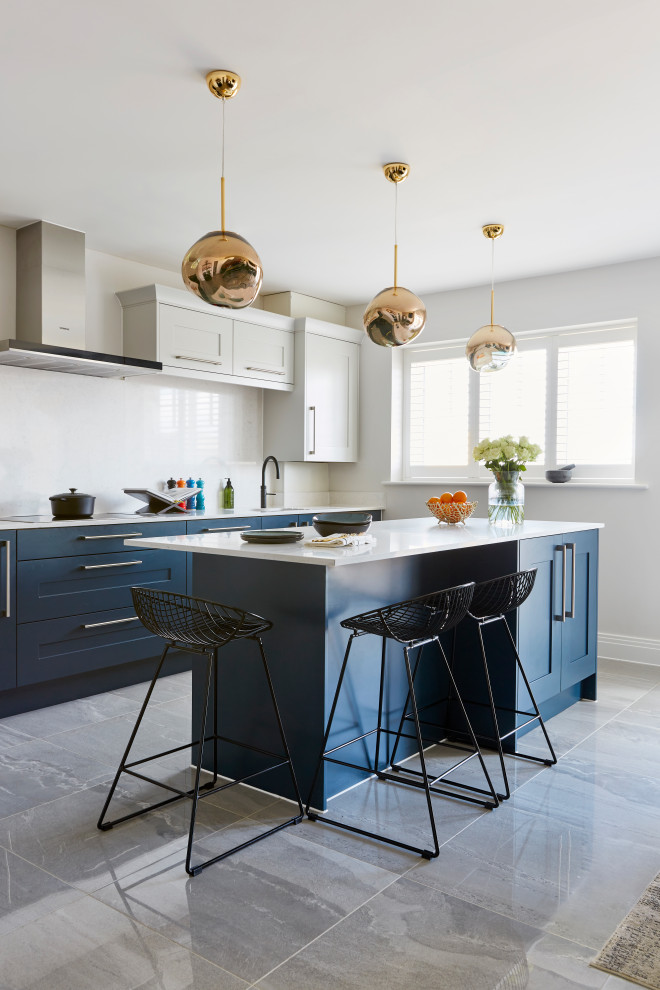 Design ideas for a transitional kitchen in Cambridgeshire.