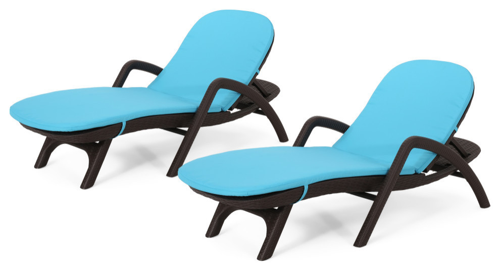 Riley Faux Wicker Chaise Lounges, Set of 2 Tropical Outdoor Chaise