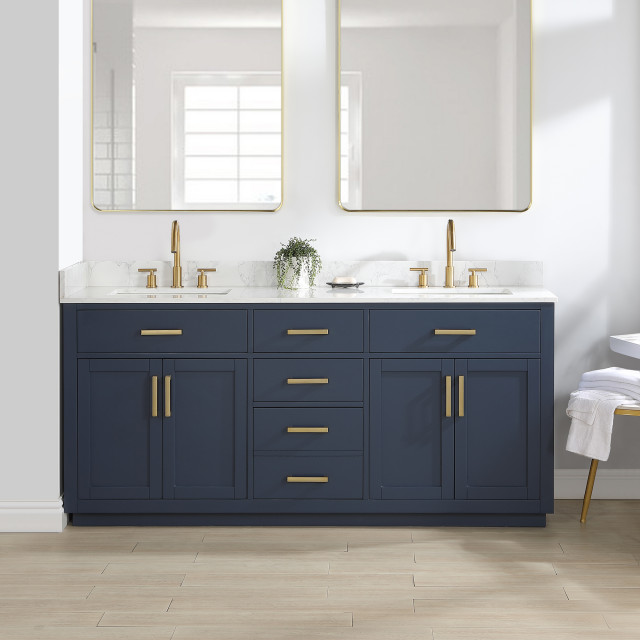 Gavino Vanity With Grain White Composite Stone Top, 72