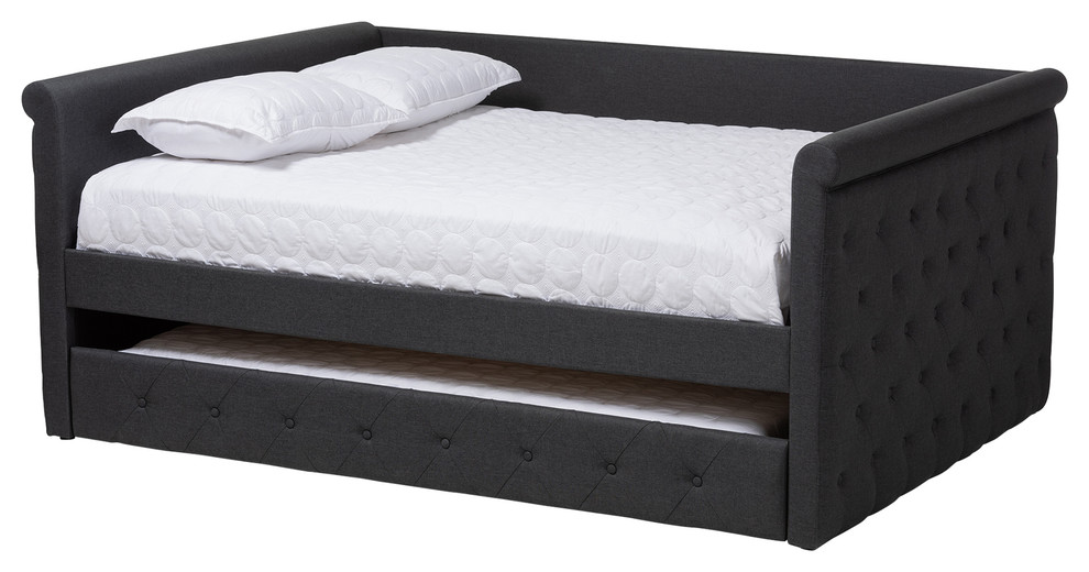 Alena Dark Gray Fabric Full Daybed With Trundle