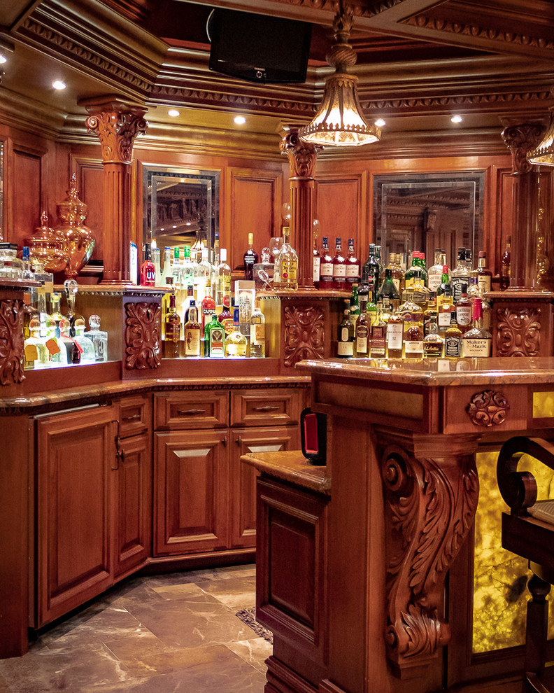 This is an example of a traditional home bar in Chicago.