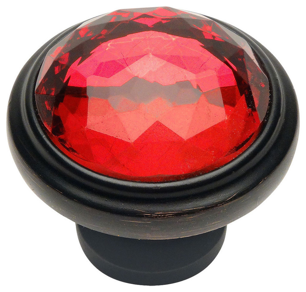 Cabinet Knob, Base, Oil Rubbed Bronze, Glass, Red, Set of 10