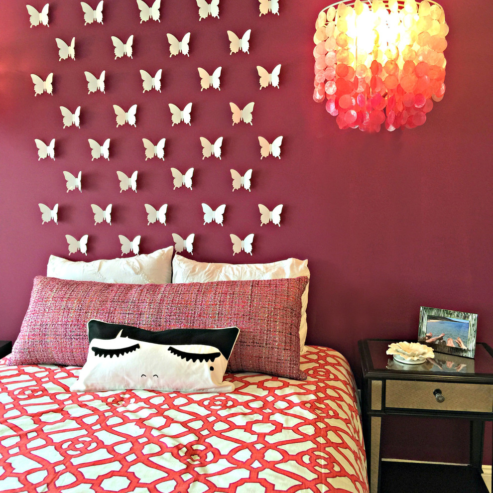 This is an example of a contemporary teen room for girls in Philadelphia with purple walls.