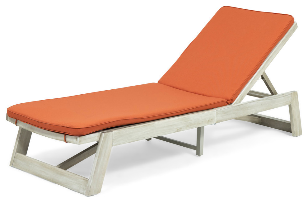 Adelaide Outdoor Acacia Wood Chaise Lounge and Cushion Set Farmhouse