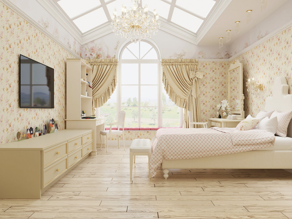 Idee per una grande camera da letto chic con pareti beige