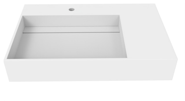 Juniper Wall Mounted Countertop Concealed Drain Basin Sink, White, 30", Left Basin, Standard