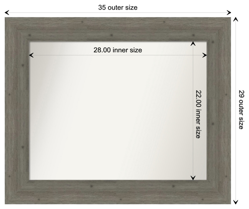 Fencepost Grey Non-Beveled Wood Wall Mirror 35x29 in.
