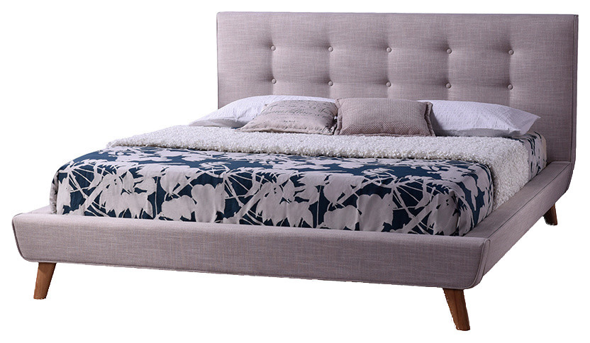 Jonesy Fabric Upholstered Platform Bed, Beige, Full
