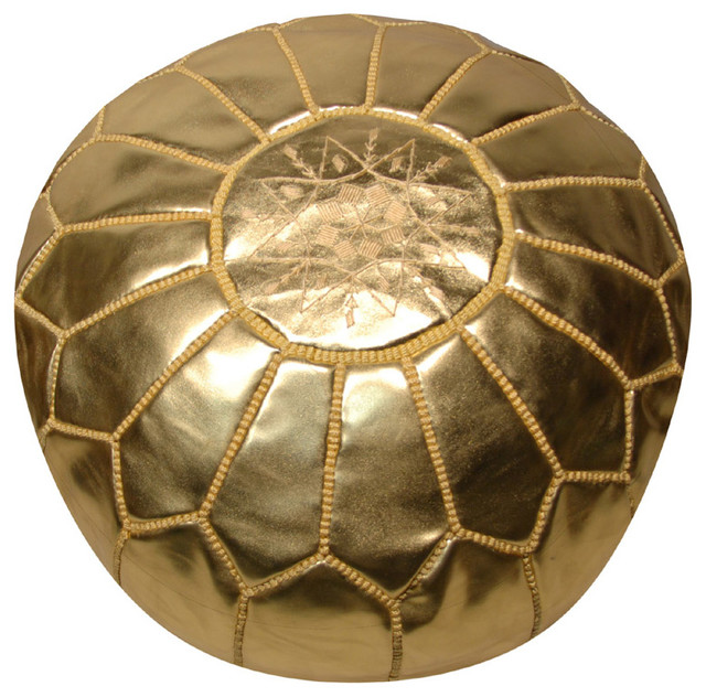 Moroccan Pouf - Gold Leather