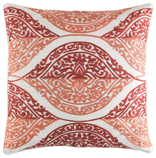 Regina by Surya Pillow Cover, Coral/Camel/White, 20' x 20' Mediterranean Decorative Pillows