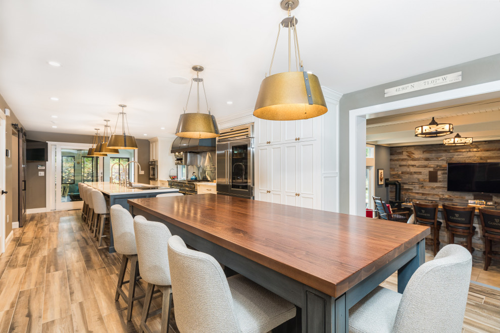 Inspiration for a large kitchen remodel with wood countertops and brown countertops