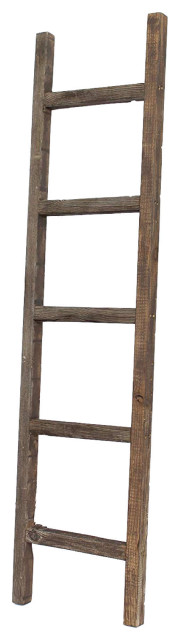 5 Step Rustic Espresso Gray Wood Ladder Shelf