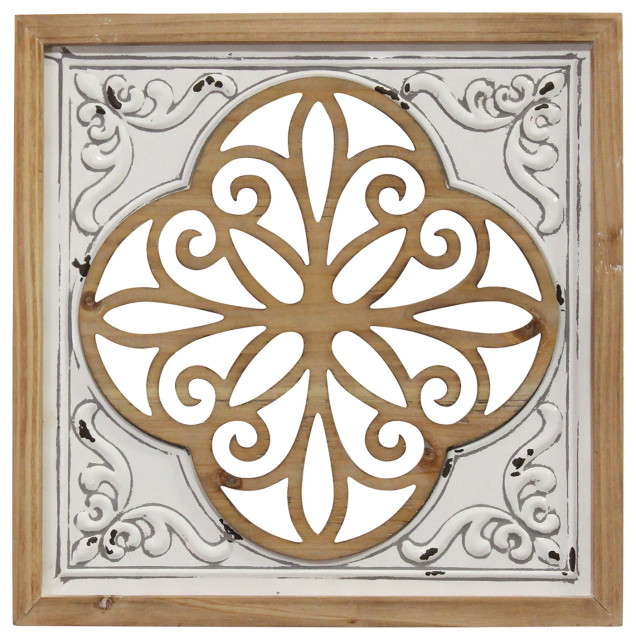 Stratton Home Decor Wood And Metal White Square Wall Decor S23782