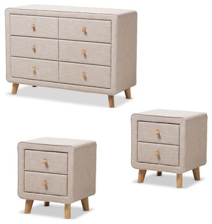 Jonesy 3 Piece Modern Drawer Dresser And Set Of 2 Nightstand Set