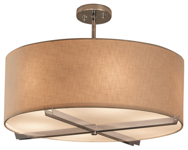 Textile Crossbar 24 Drum Pendant Cream Fabric Shade Transitional Textile Crossbar 24 Drum Pendant Polished Chrome Cream Fabric Shade