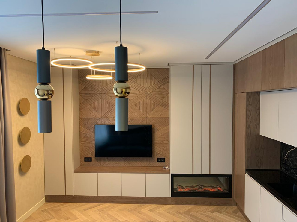 Кухня-гостинная с камином