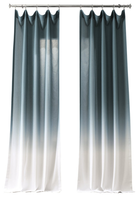 Ombre Fauxlinen Semi Sheer Single Panel, Sheer Aqua Curtains