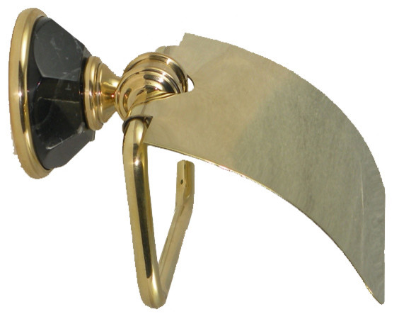 Toilet Paper Holder, Hooded With Nero Marquina Marble Accents