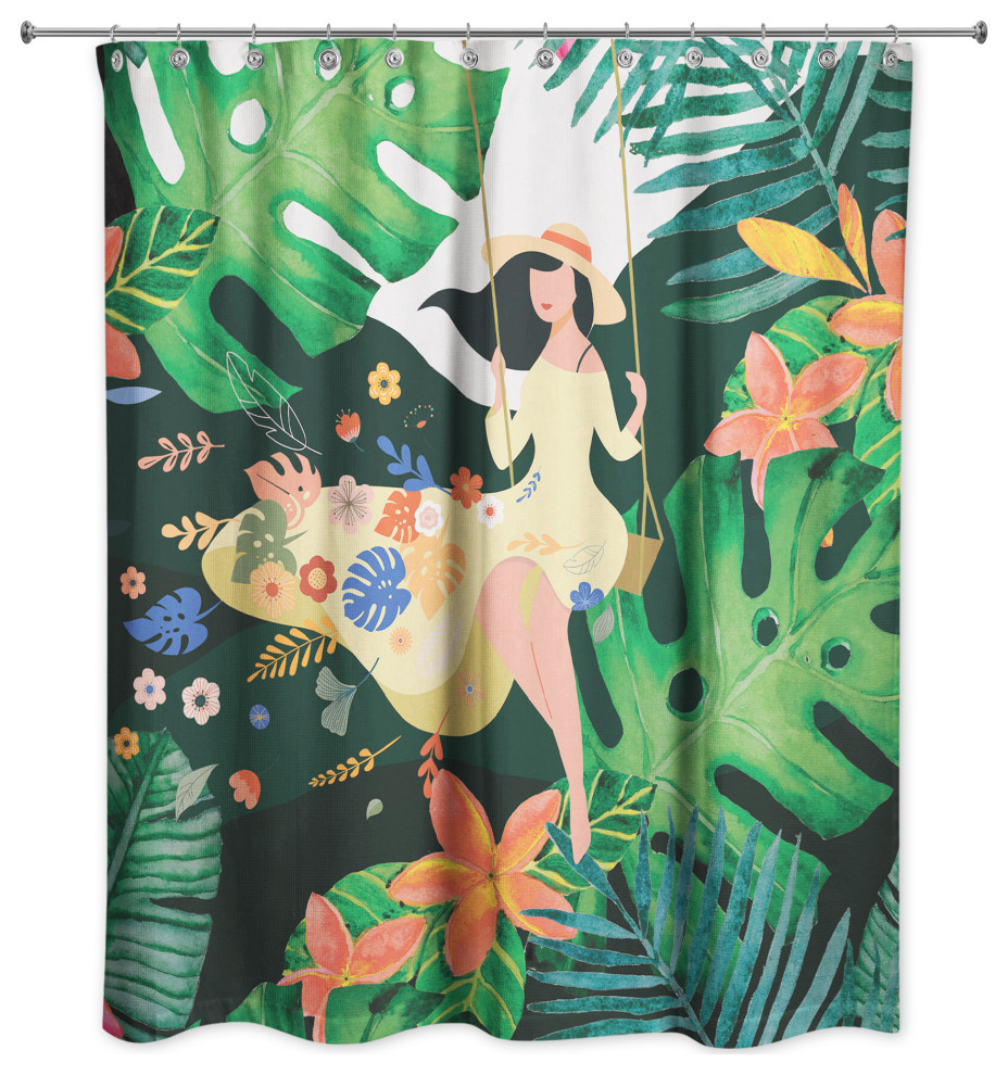 Jungle Swing Girl 71x74 Shower Curtain, 71x74 Tropical Shower