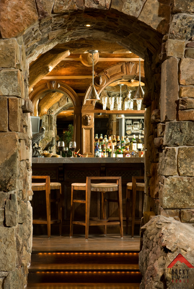 Rocky Mountain Homes-Private Rustic Ranch - Rustic - Home Bar - Other ...