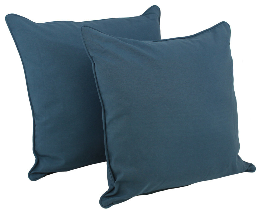 25" Double Corded Solid Twill Square Floor Pillows Inserts, Set of 2, Indigo