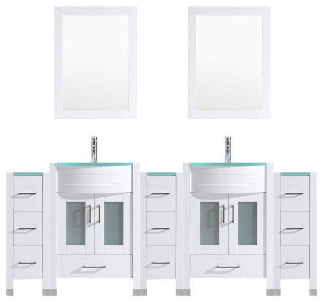 84 White Vanity 24 Double Sink Bases Triple 12 Drawer Bases