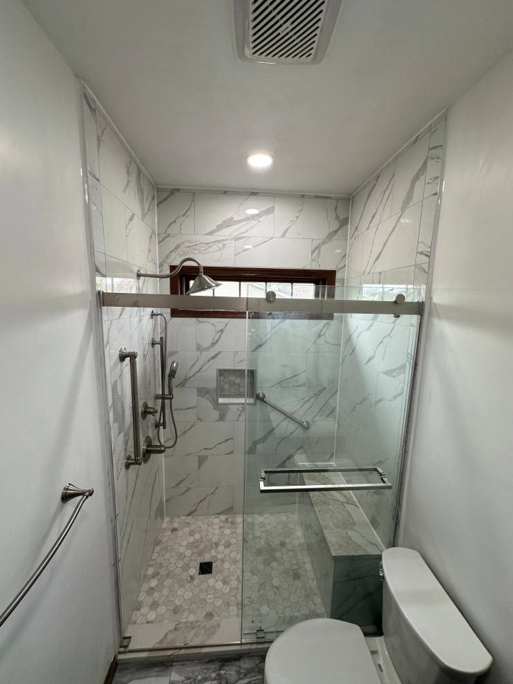 Marble- Look Walk - In Shower & Bathroom Renovation
