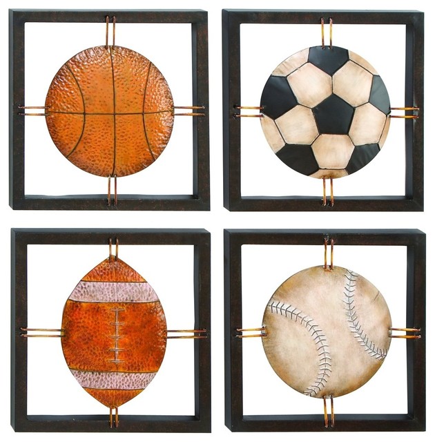 Assorted Sports Metal Wall Plaques 4 Piece Set Contemporary Assorted Sports Metal Wall Plaques 4 Piece Set
