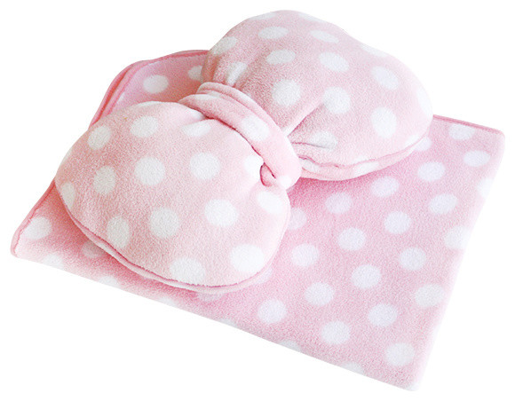 Pink Bow Fleece Throw Blanket Pillow Cushion Travel Blanket