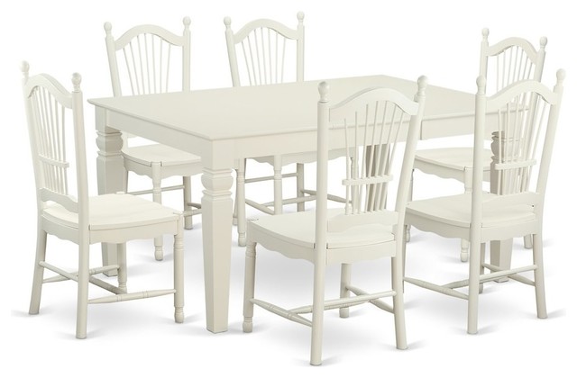 7 Piece Dinette Table Set Table And 6 Dining Chairs Linen White