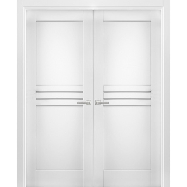 Solid French Double Doors / Mela 7444 White Silk, 48" X 84" ( 2* 24x84)