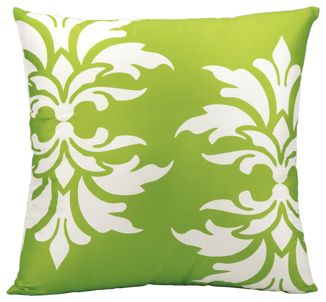 Mina Victory Damask Indoor/ Outdoor Pillow, Apple Green 20" X 20