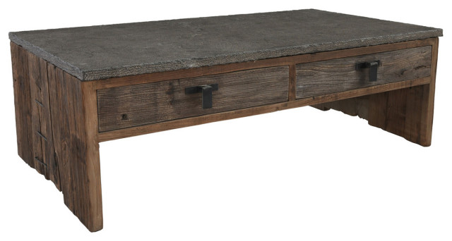 Rustic Wood and Stone Top Coffee Table - Rustic - Coffee Tables - by
