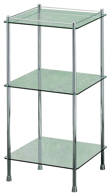 glass and chrome bathroom shelf unit