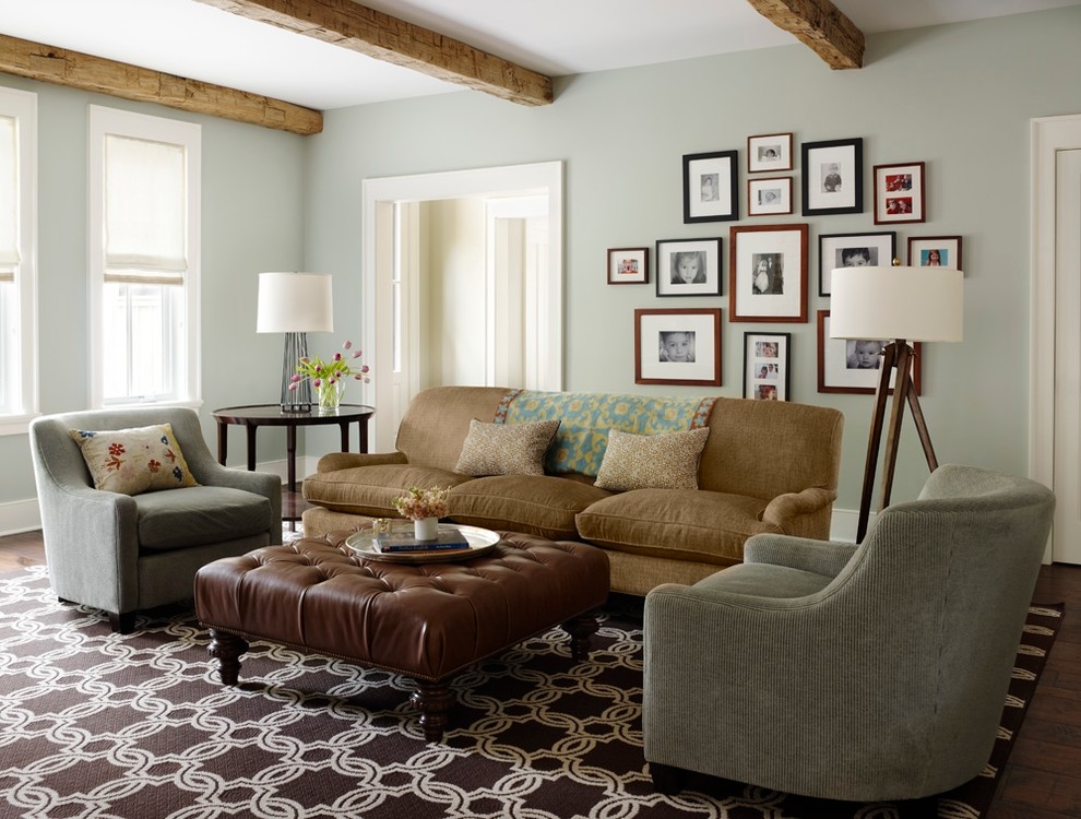 Inspiration for a traditional enclosed living room in Chicago with grey walls.