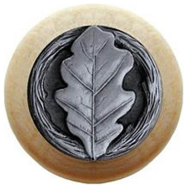 Oak Leaf Wood Knob, Antique Brass, Natural Wood Finish Rustic
