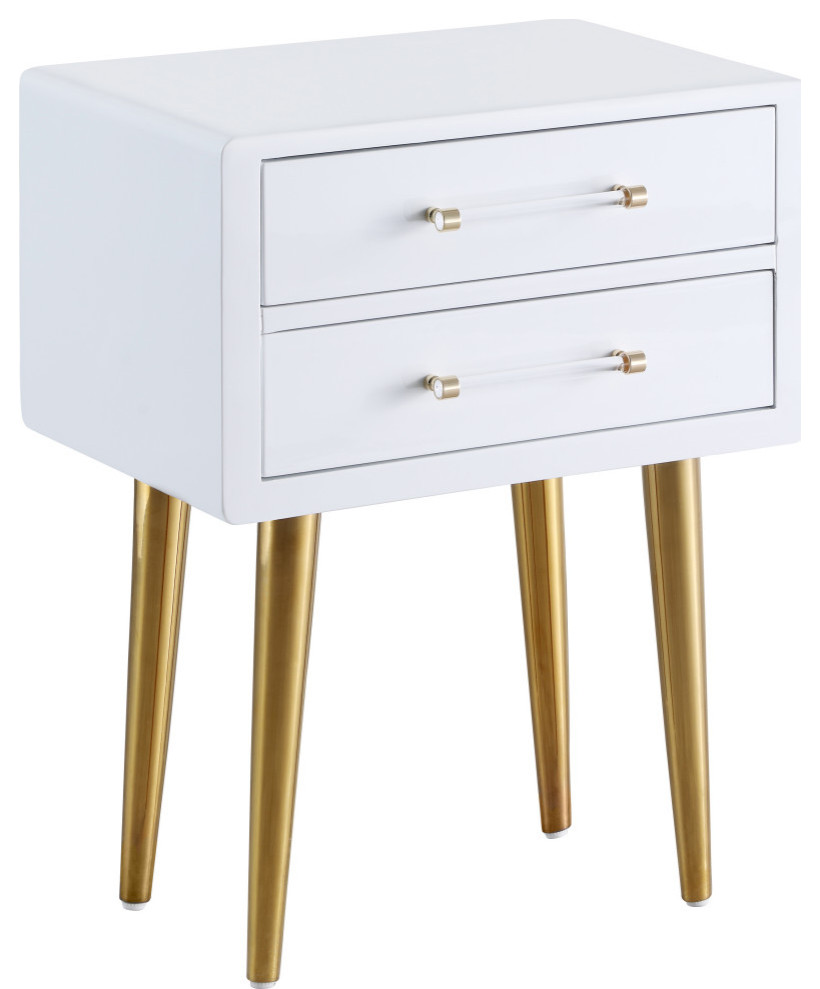 Zane White Laquer Side Table With Gold Legs Midcentury Side Tables