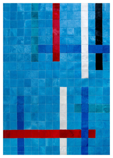 Linear Blue Cowhide Rug, 140x200 cm