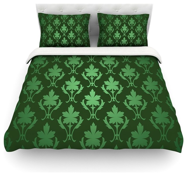 Kess InHouse KESS Original "Emerald Damask" Green Pattern Duvet Cover