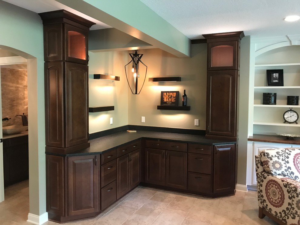 Example of a large transitional walk-out ceramic tile basement design