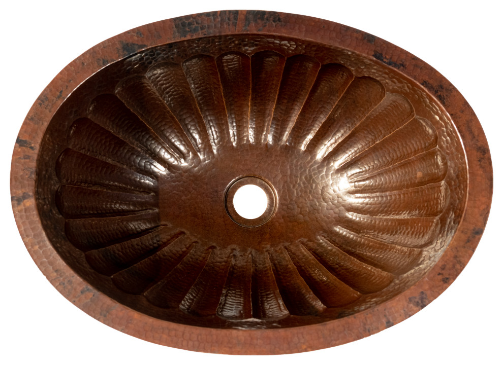 Oval 19" Fine Pumpkin Undermount, Copper Sink Handmade, Hammered Copper