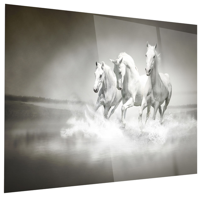 "Horses Running Through Water" Contemporary Metal Wall Art by