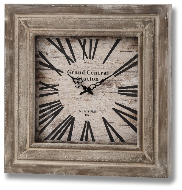 Grand Central Station Square Wooden Clock Farmhouse Wall Clocks