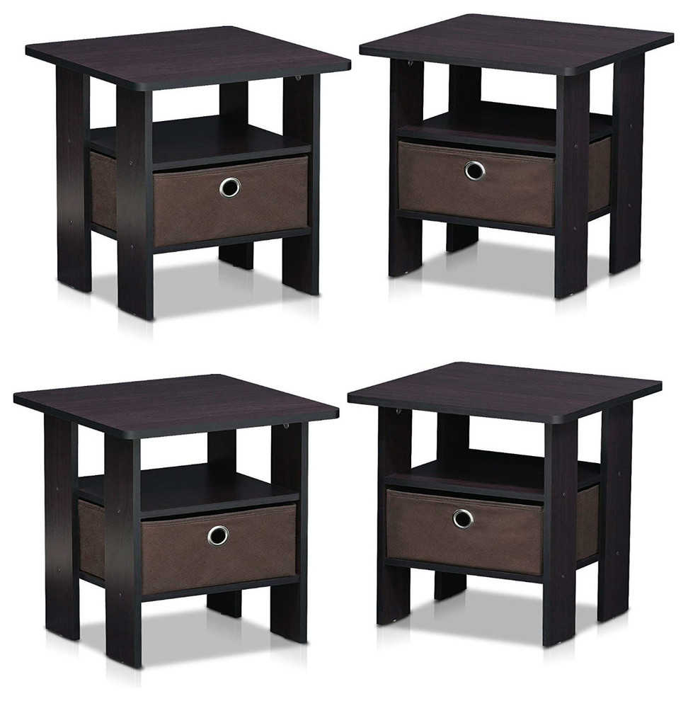 Dark Walnut Finish Furinno Wooden Bed Side End Table with Drawer 